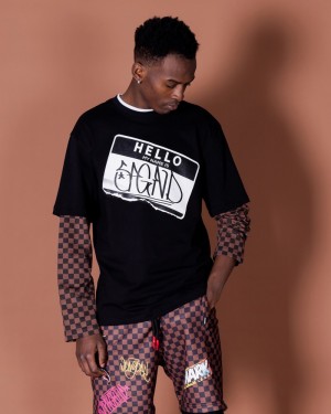 Black Sprayground Tagged Up Double Long Men's T Shirts | 207448580