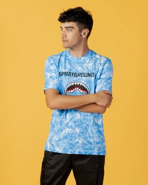 Blue Sprayground Color Drips Men's T Shirts | 352725952
