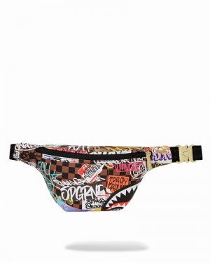 Brown Sprayground Tagged Up Men's Waist Bags | 411293178