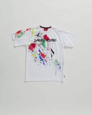 White Sprayground Color Splat Kids' T Shirts | 596374132