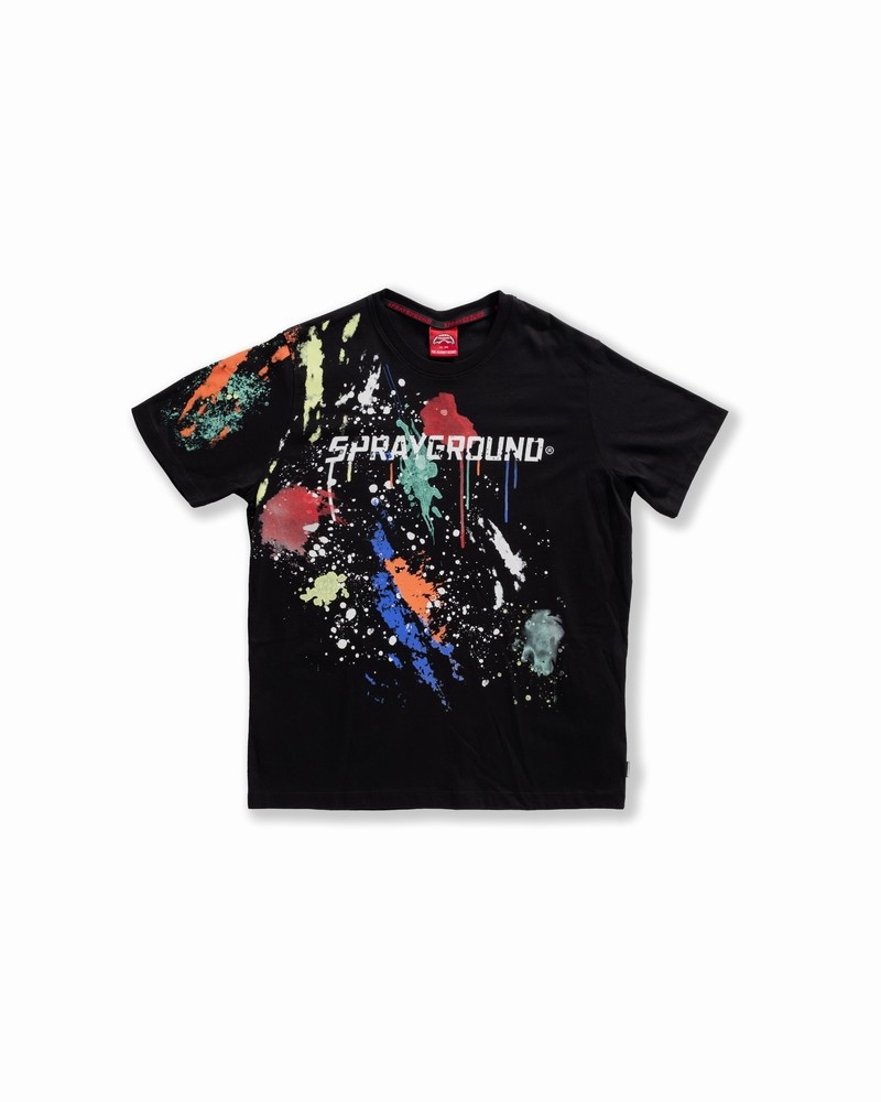Black Sprayground Color Splat Regular Women\'s T Shirts | 318413453