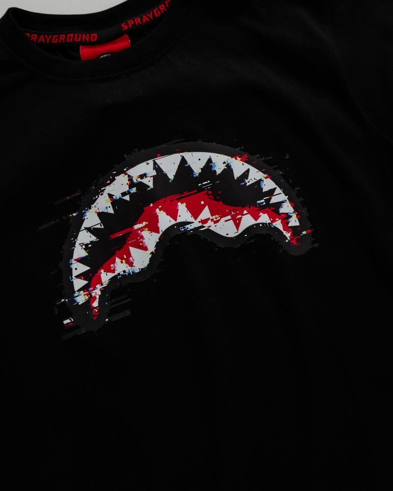 Black Sprayground Glitch Kids' T Shirts | 309719144