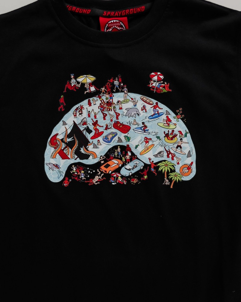 Black Sprayground House Party Kids' T Shirts | 978721394