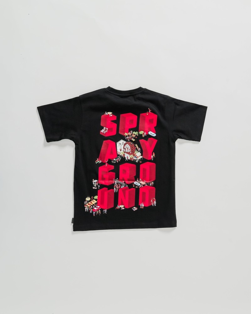 Black Sprayground House Party Kids' T Shirts | 978721394