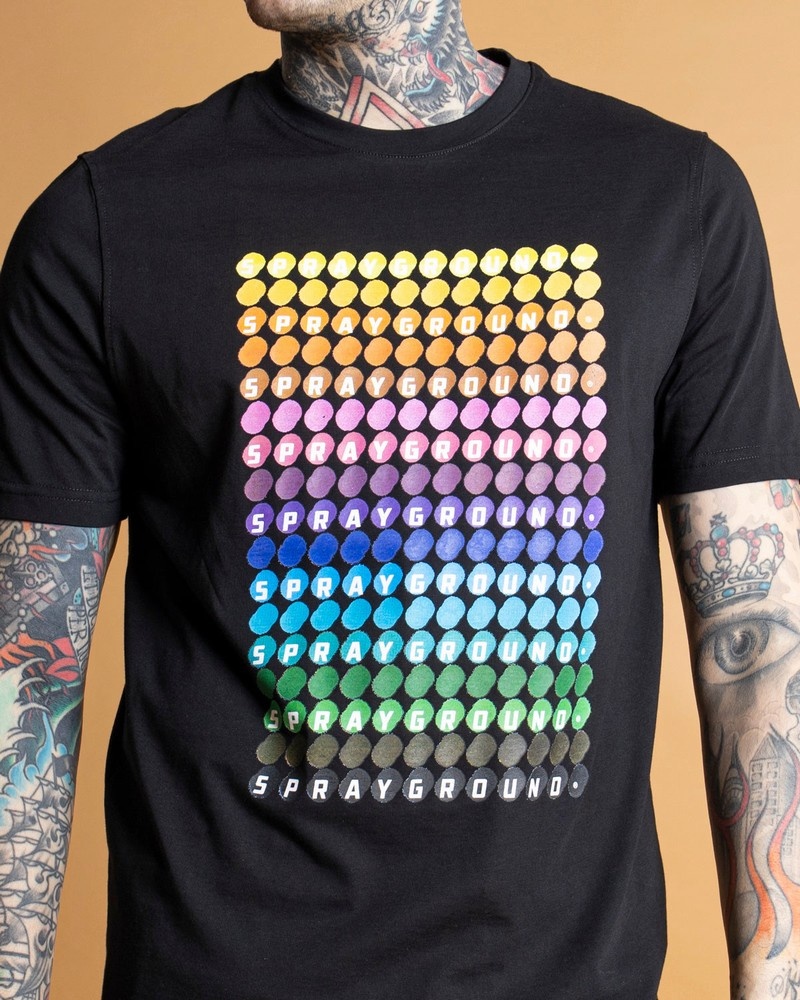 Black Sprayground Point Colors Men's T Shirts | 228790369
