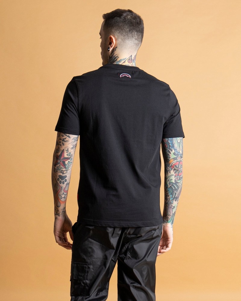 Black Sprayground Point Colors Men's T Shirts | 228790369