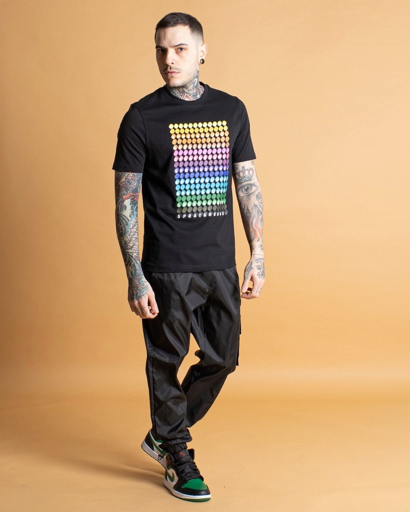 Black Sprayground Point Colors Men's T Shirts | 228790369