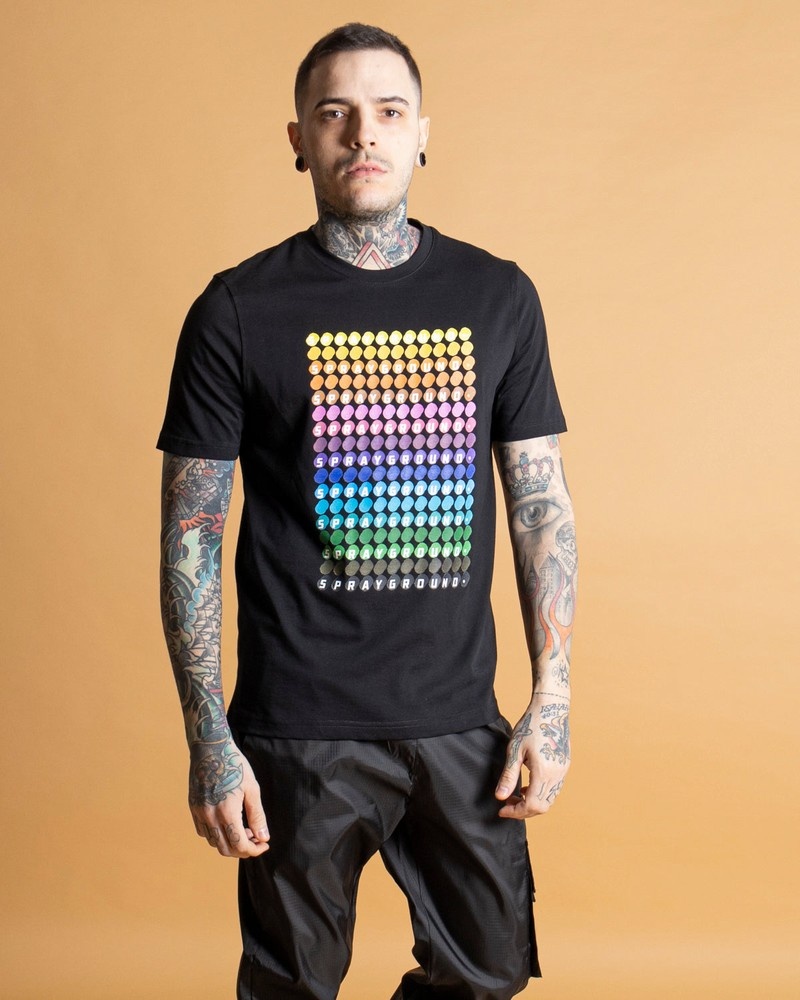 Black Sprayground Point Colors Men\'s T Shirts | 228790369