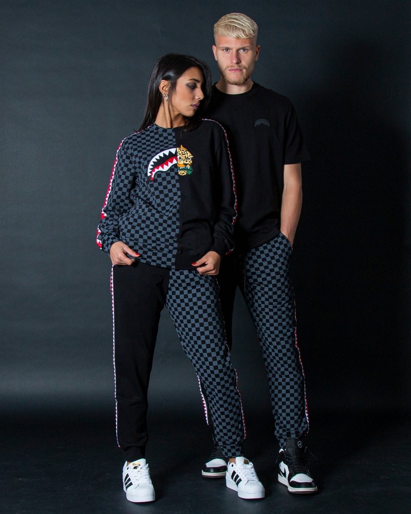 Black Sprayground Spucci Split Crew Men's Sweatshirts | 658099271
