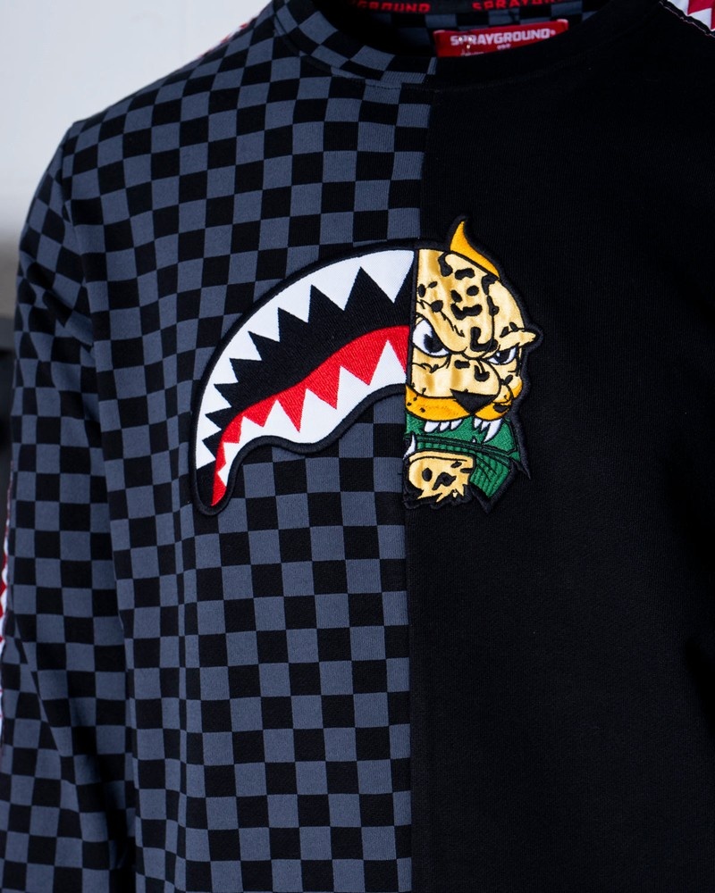 Black Sprayground Spucci Split Crew Men's Sweatshirts | 658099271