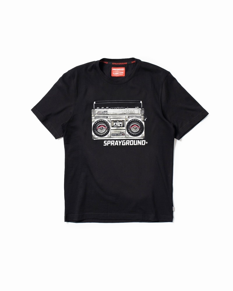 Black Sprayground Stampa Stereo Men's T Shirts | 200628638