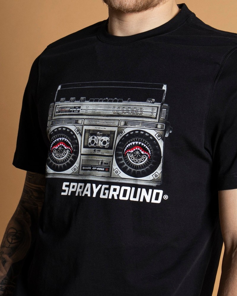 Black Sprayground Stampa Stereo Men's T Shirts | 200628638