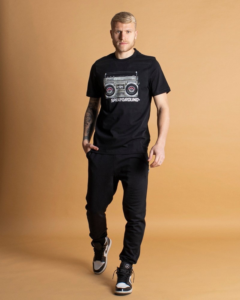 Black Sprayground Stampa Stereo Men's T Shirts | 200628638