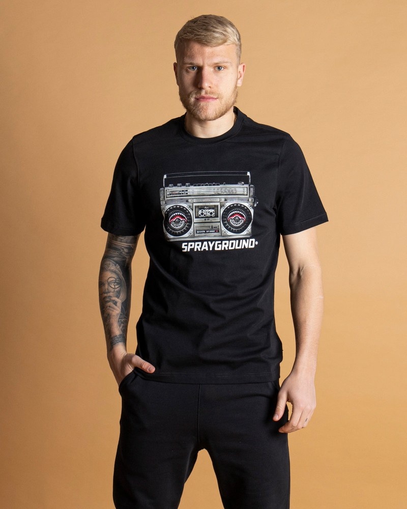 Black Sprayground Stampa Stereo Men\'s T Shirts | 200628638