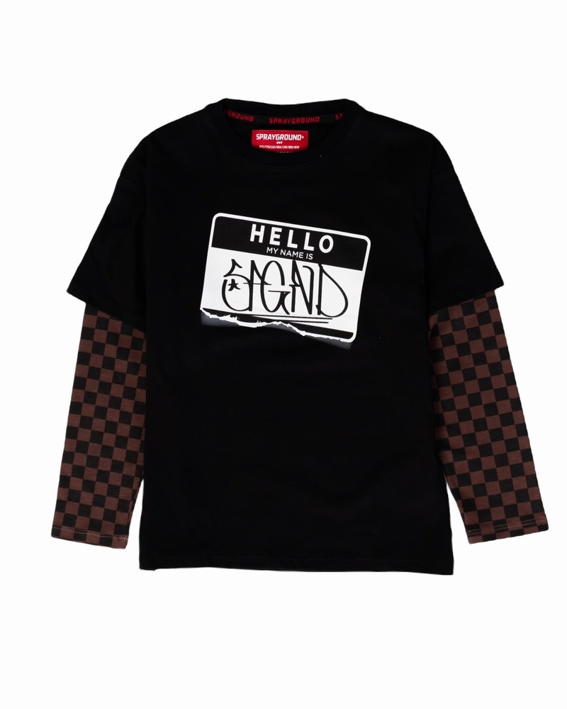 Black Sprayground Tagged Up Double Long Kids\' T Shirts | 197702661