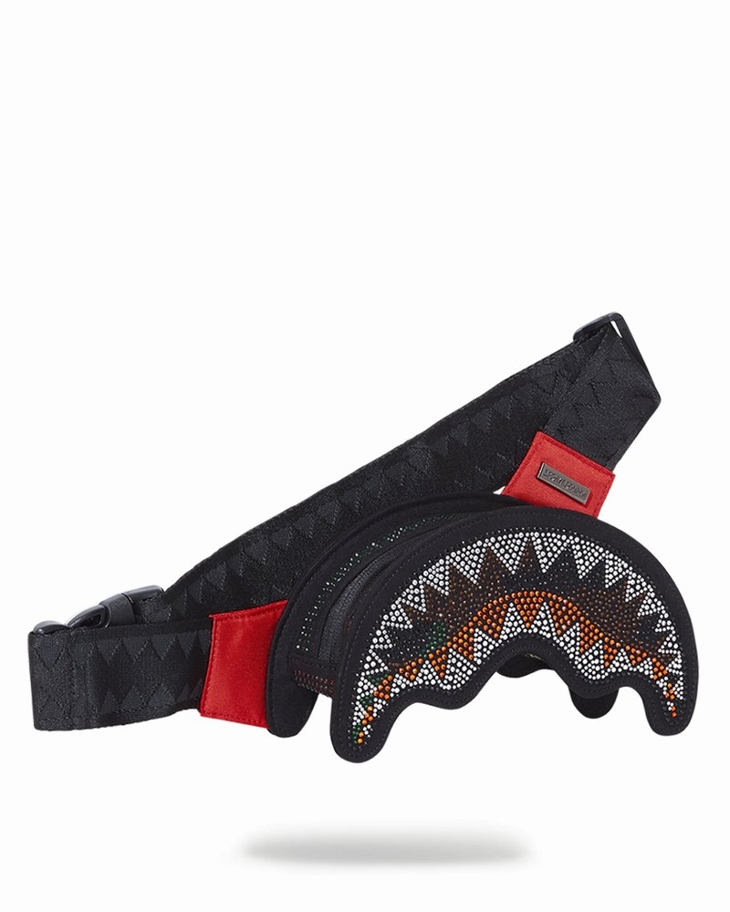 Black Sprayground Trinity Camo Shark Men's Waist Bags | 246830086