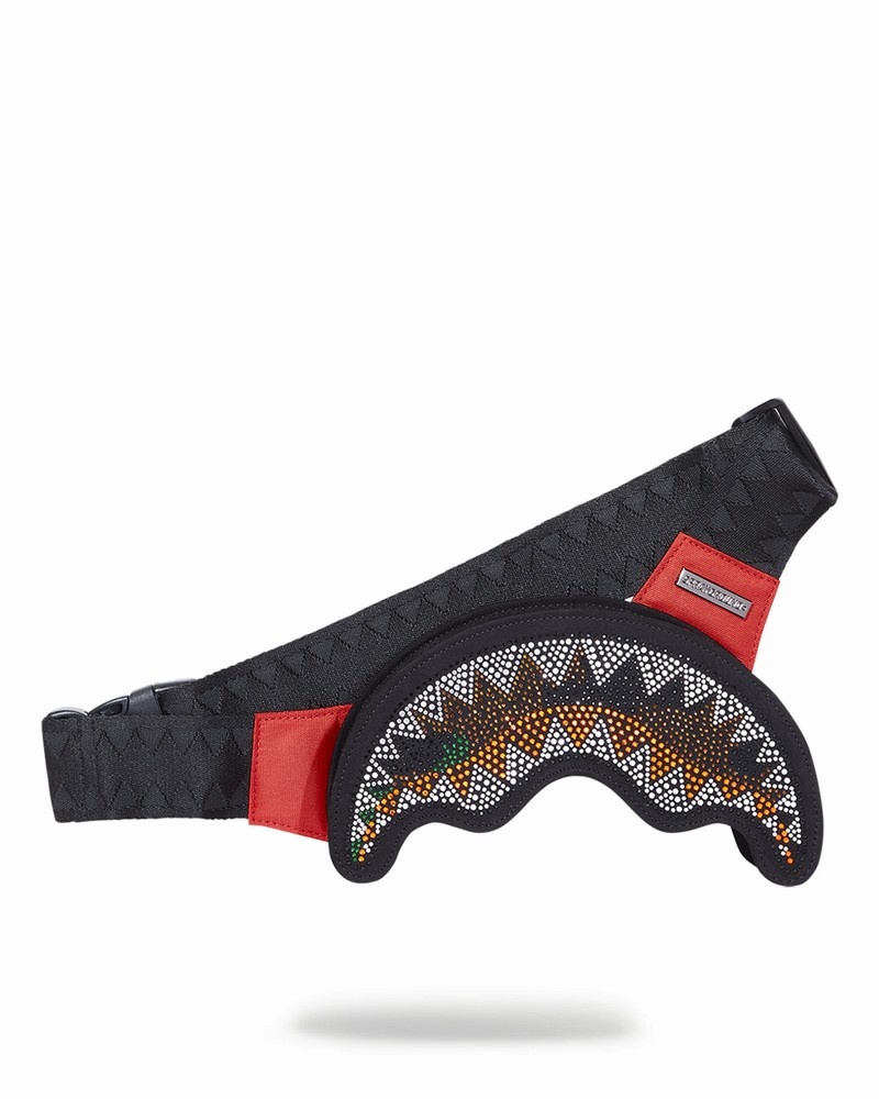 Black Sprayground Trinity Camo Shark Men\'s Waist Bags | 246830086