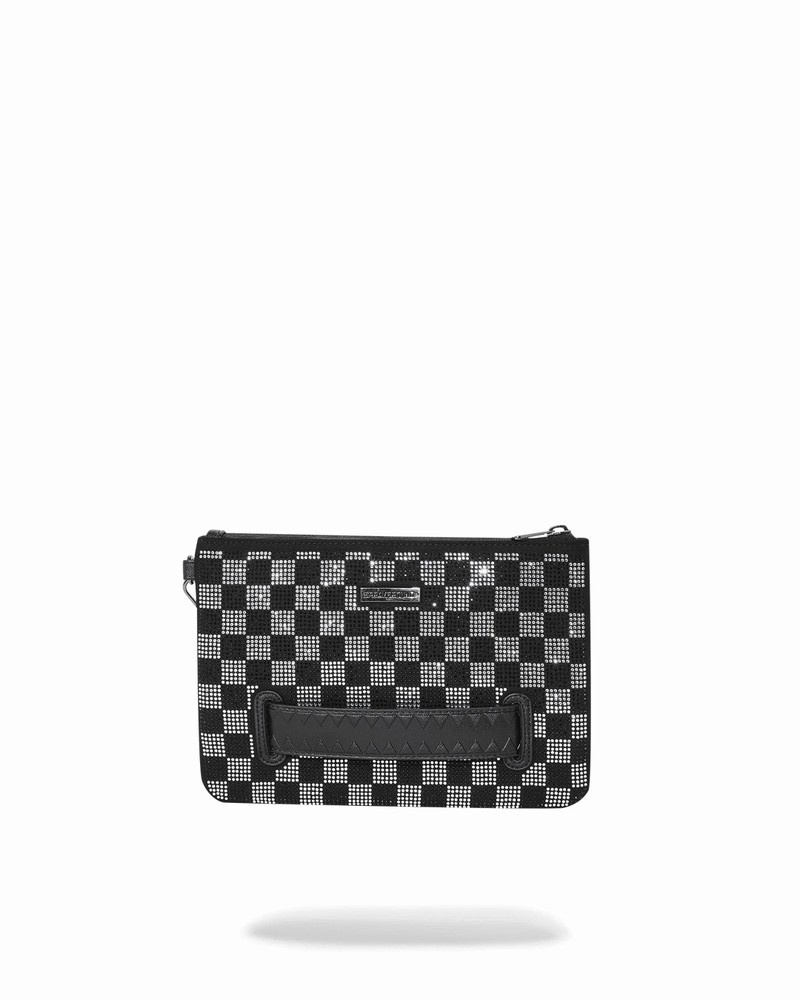 Black Sprayground Trinity Checkered Men's Clutch Bags | 427511943