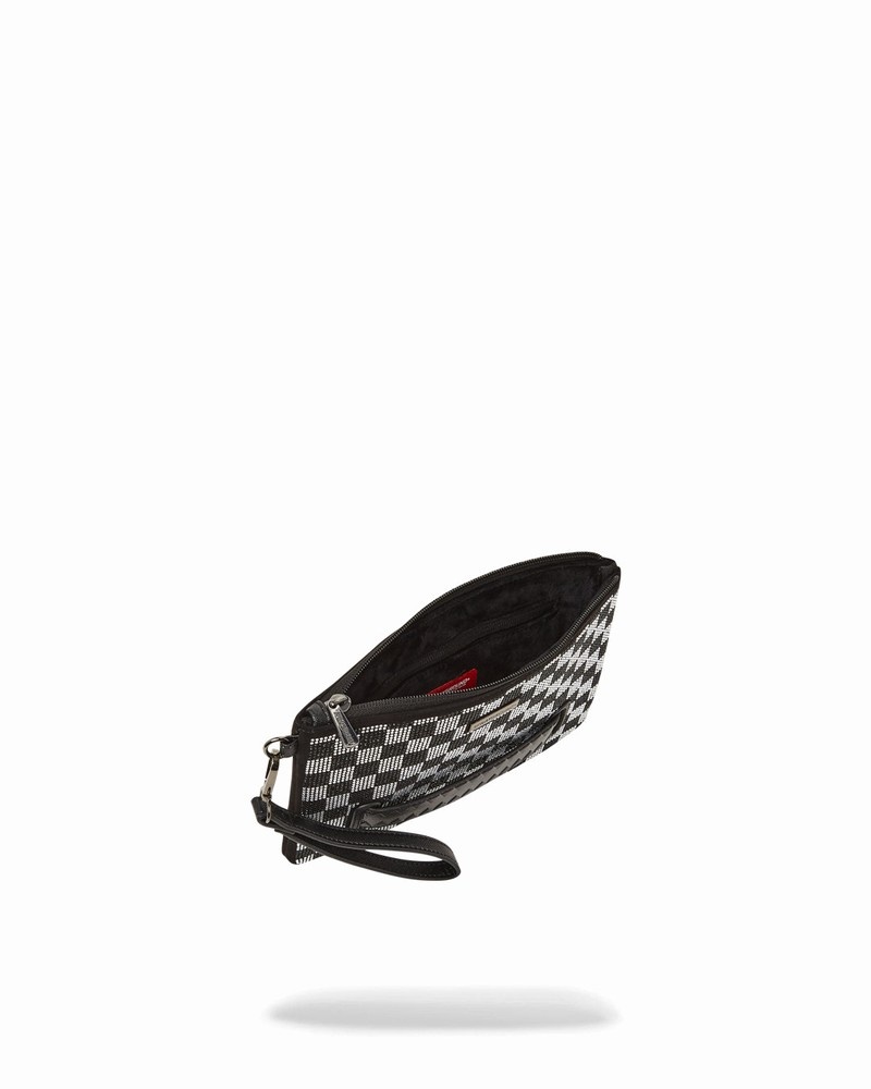Black Sprayground Trinity Checkered Men's Clutch Bags | 427511943