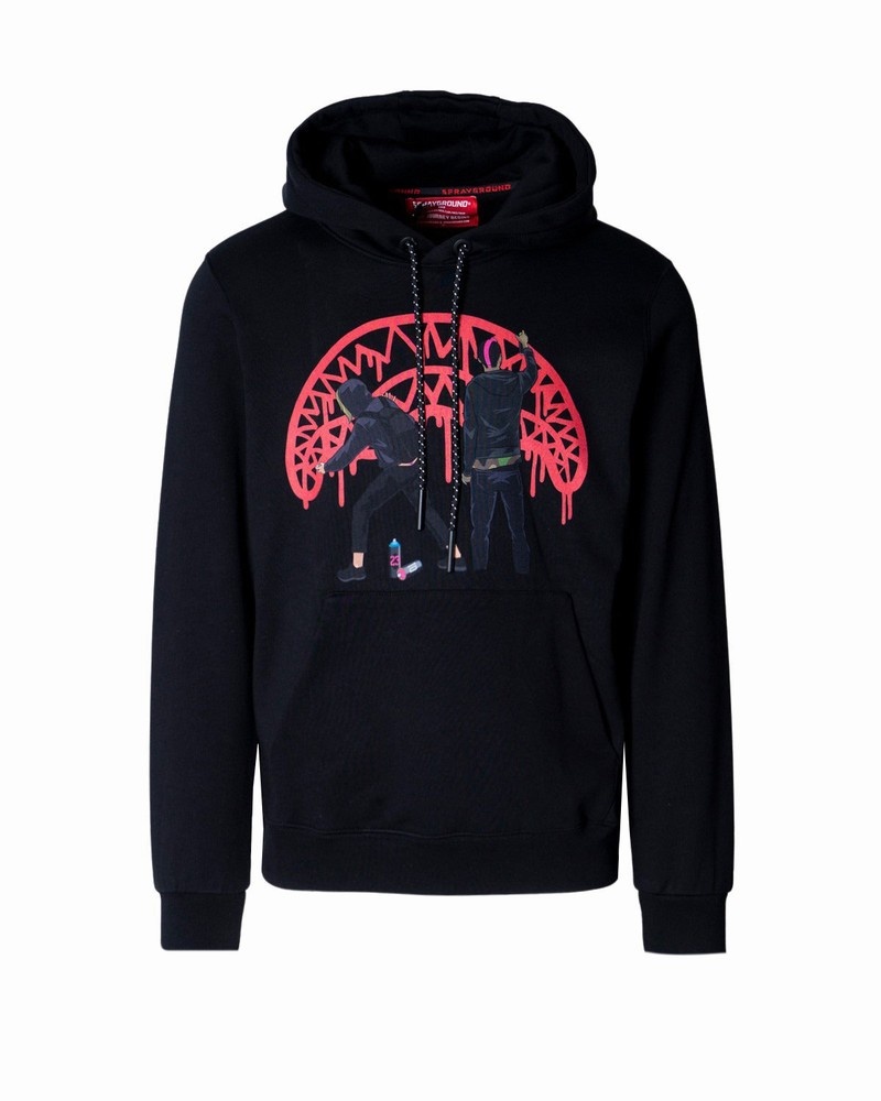 Black Sprayground Wall Hood Men's Hoodie | 209983409