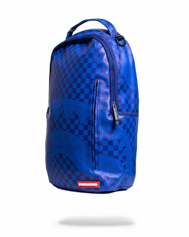 Blue Sprayground Checkered Shark Men's Backpacks | 871588093