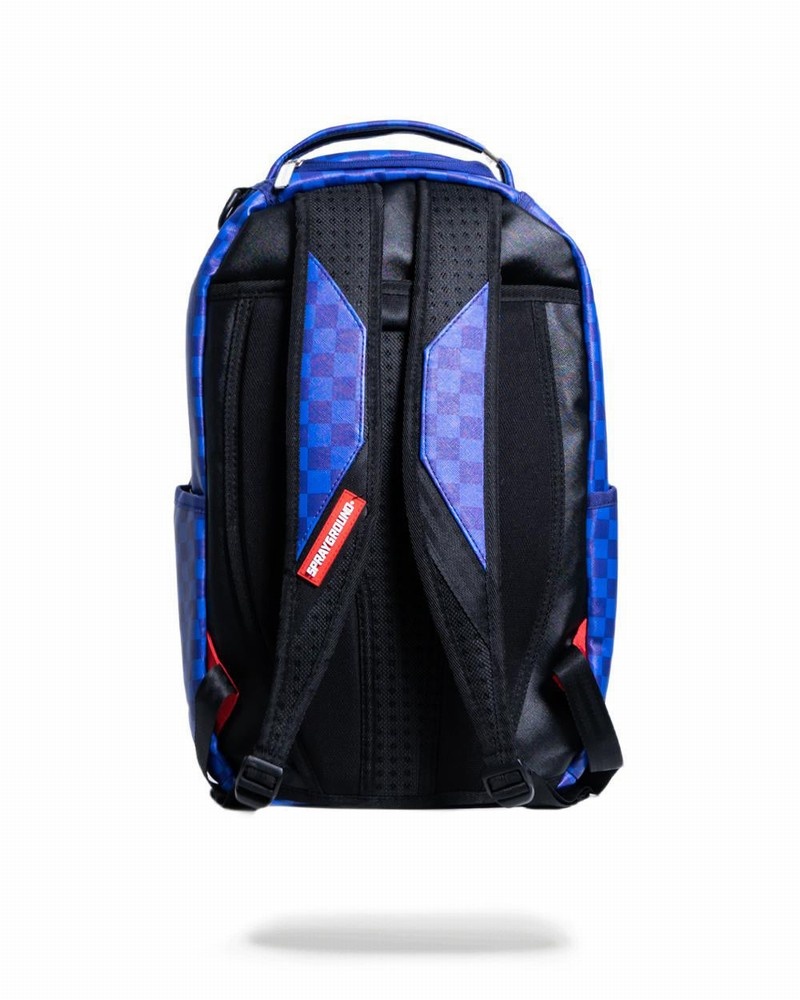 Blue Sprayground Checkered Shark Men's Backpacks | 871588093