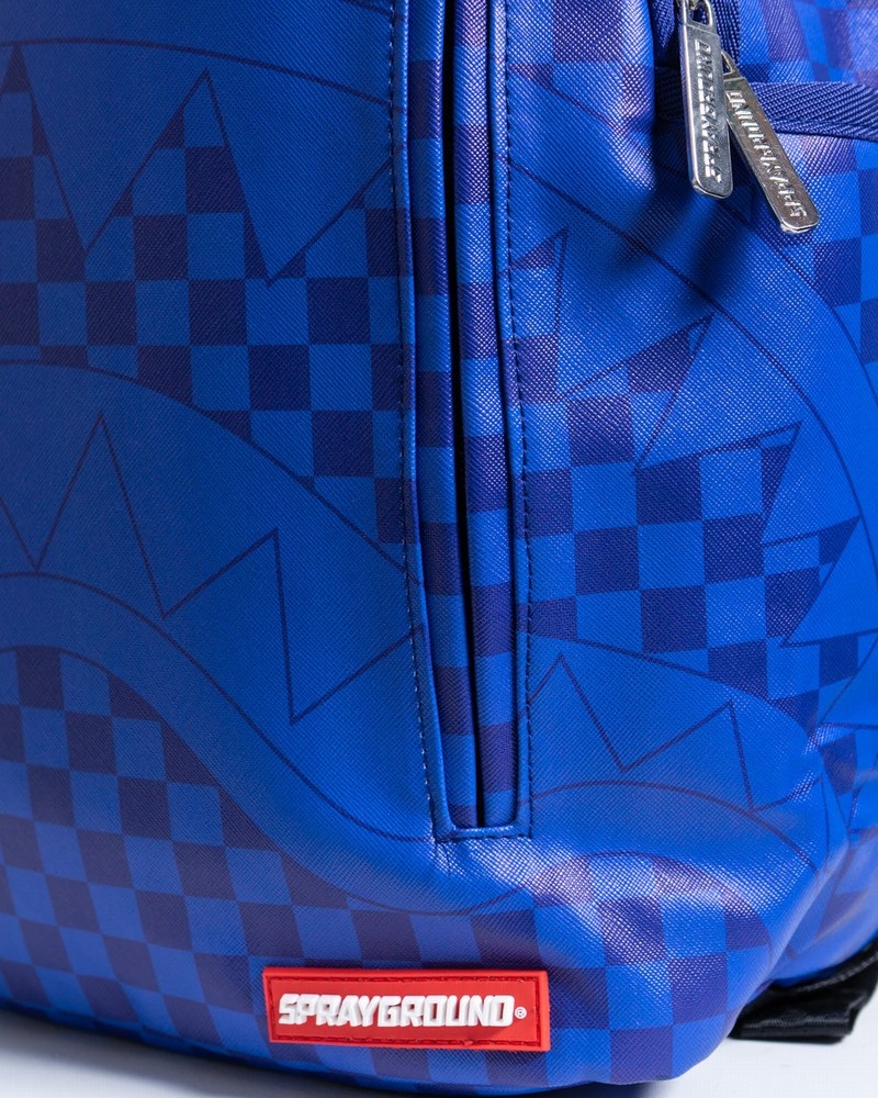 Blue Sprayground Checkered Shark Men's Backpacks | 871588093