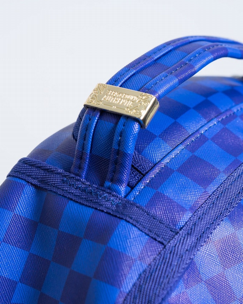 Blue Sprayground Checkered Shark Men's Backpacks | 871588093