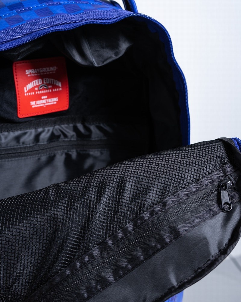 Blue Sprayground Checkered Shark Men's Backpacks | 871588093