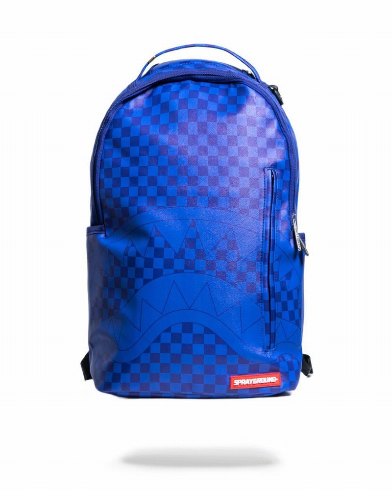 Blue Sprayground Checkered Shark Men\'s Backpacks | 871588093