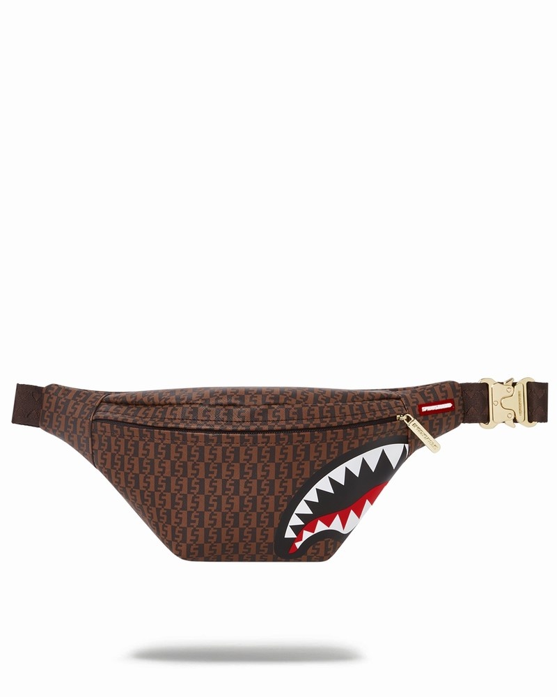 Brown Sprayground Cashin Checks Savvy Men\'s Crossbody Bags | 978600819