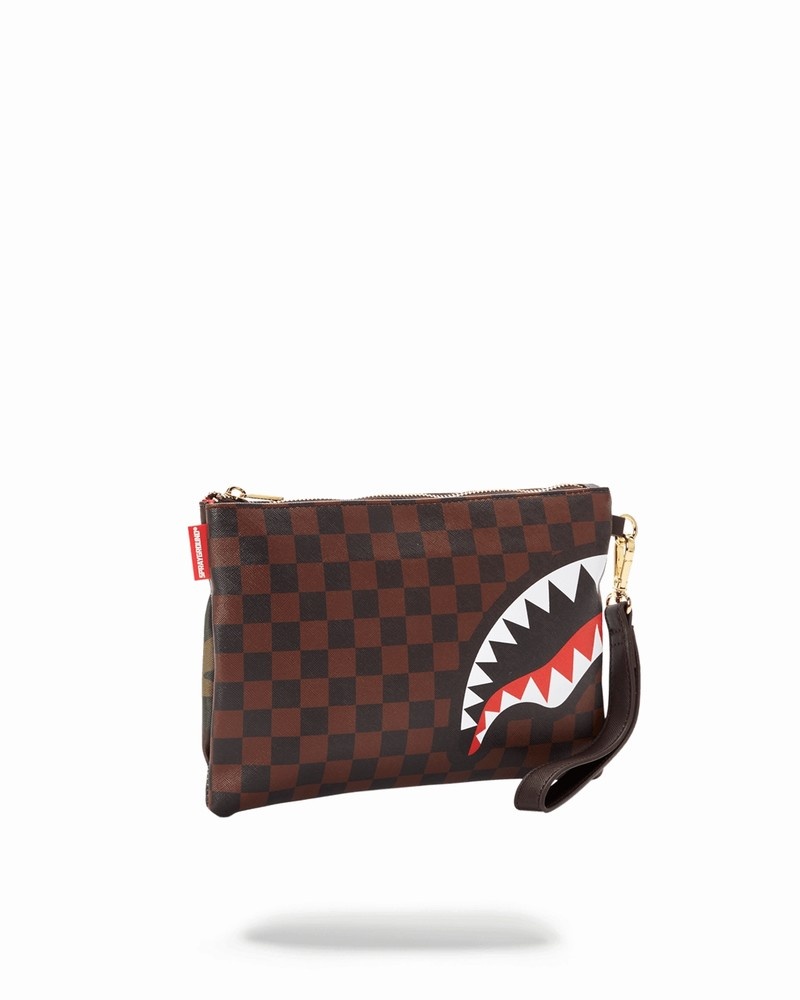 Brown Sprayground Checks In Camoflauge Crossover Men's Clutch Bags | 763126241