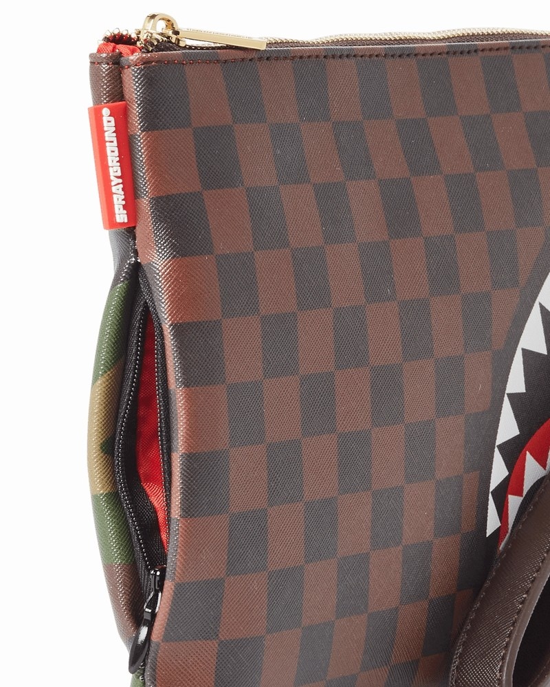 Brown Sprayground Checks In Camoflauge Crossover Men's Clutch Bags | 763126241