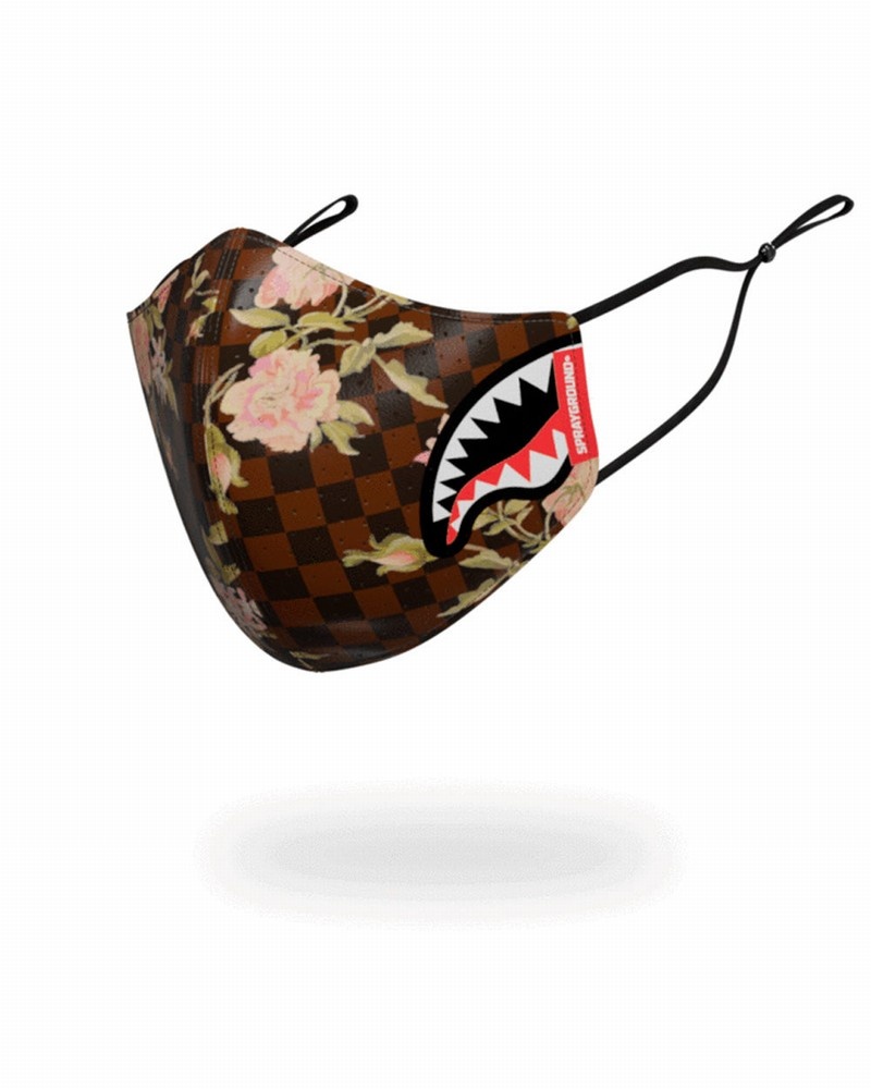 Brown Sprayground Fixed Filter Flower Sharks In Paris Pvc Fashion Men's Face Masks | 962523444