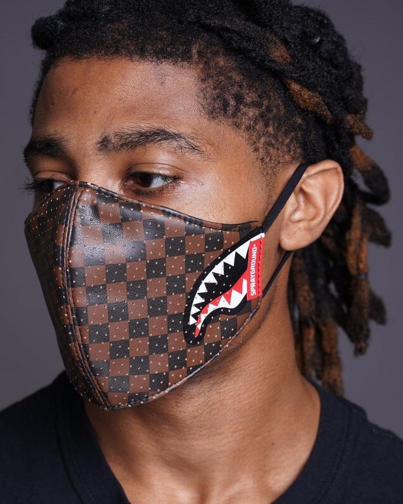 Brown Sprayground Fixed Filter Sharks In Paris Pu Fashion Women's Face Masks | 672955120