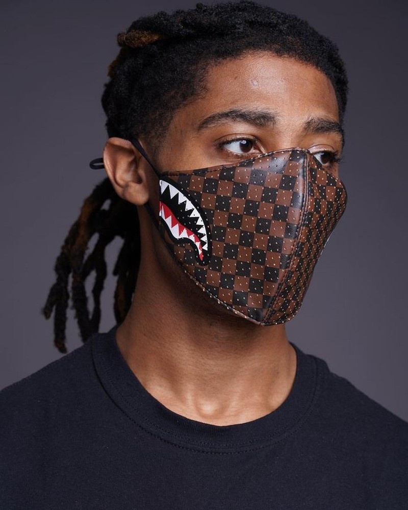 Brown Sprayground Fixed Filter Sharks In Paris Pu Fashion Women's Face Masks | 672955120