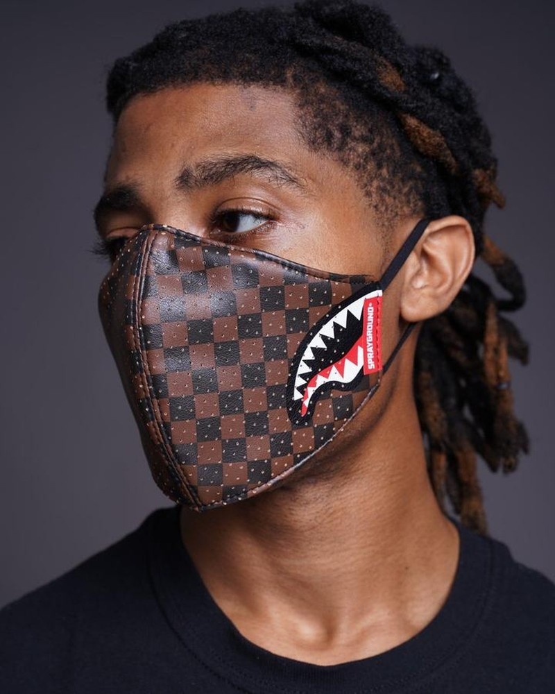 Brown Sprayground Fixed Filter Sharks In Paris Pu Fashion Men's Face Masks | 279922963