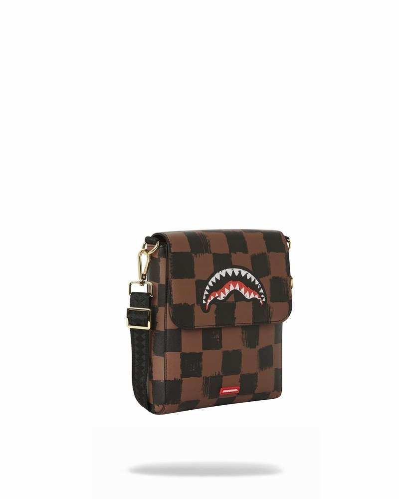 Brown Sprayground Sharks In Paris Vanquish Large Sling Men's Crossbody Bags | 23172811