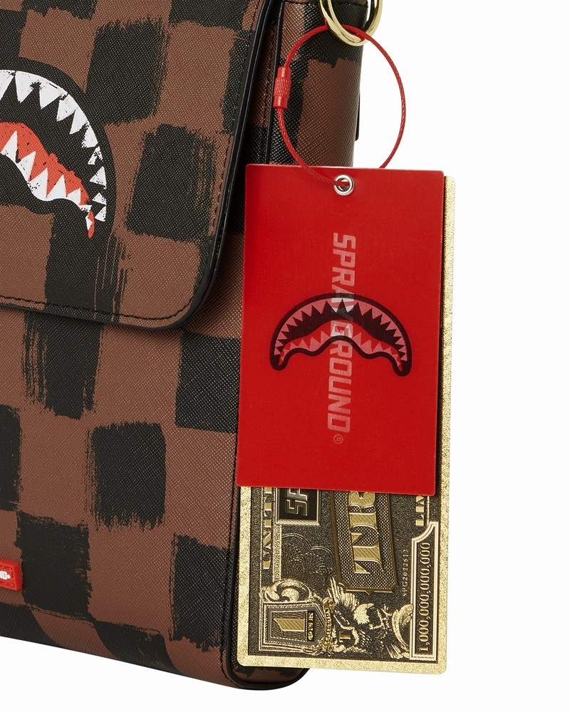 Brown Sprayground Sharks In Paris Vanquish Large Sling Men's Crossbody Bags | 23172811