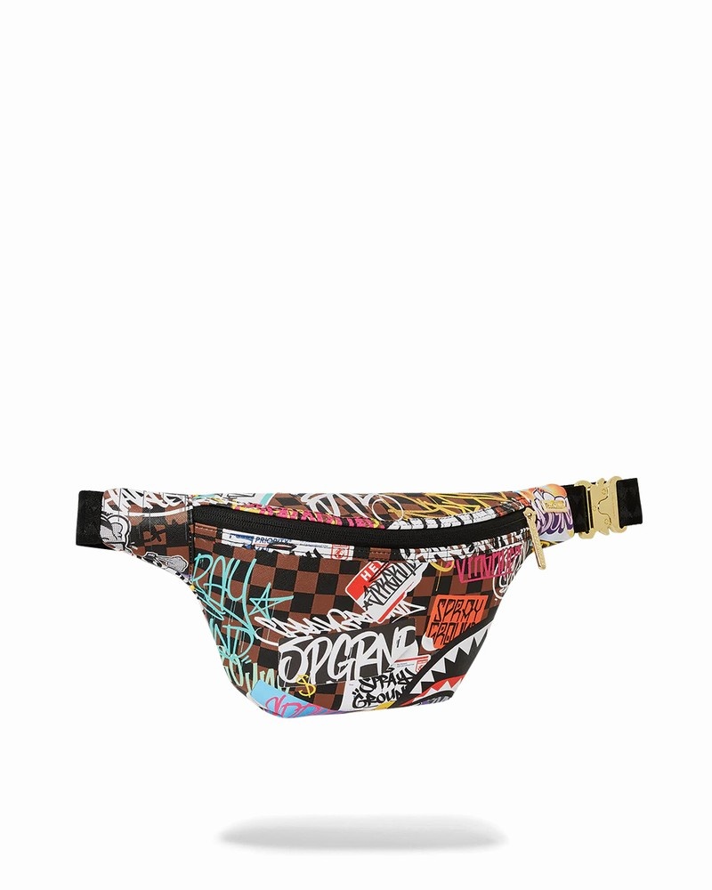 Brown Sprayground Tagged Up Men's Waist Bags | 411293178