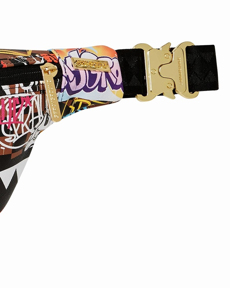 Brown Sprayground Tagged Up Men's Waist Bags | 411293178