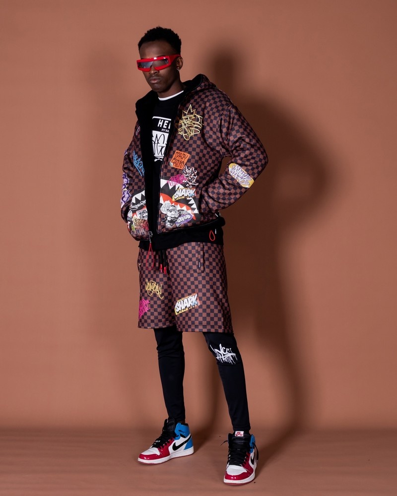 Brown Sprayground Tagged Up Sharks In Paris Teddy Double Face Men's Jackets | 380136964