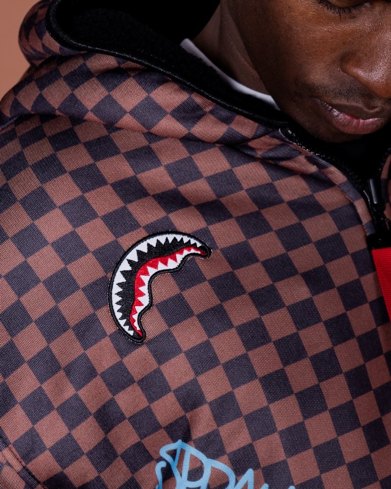 Brown Sprayground Tagged Up Sharks In Paris Teddy Double Face Men's Jackets | 380136964