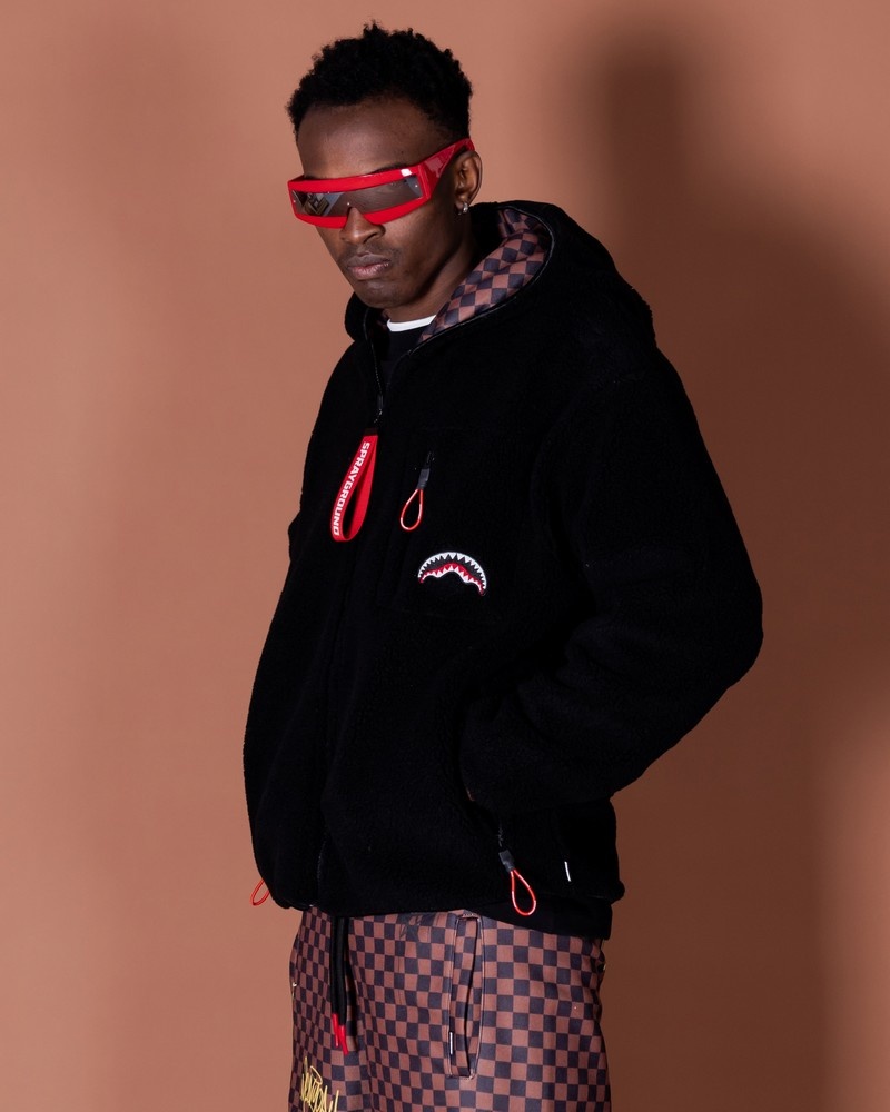 Brown Sprayground Tagged Up Sharks In Paris Teddy Double Face Men's Jackets | 380136964