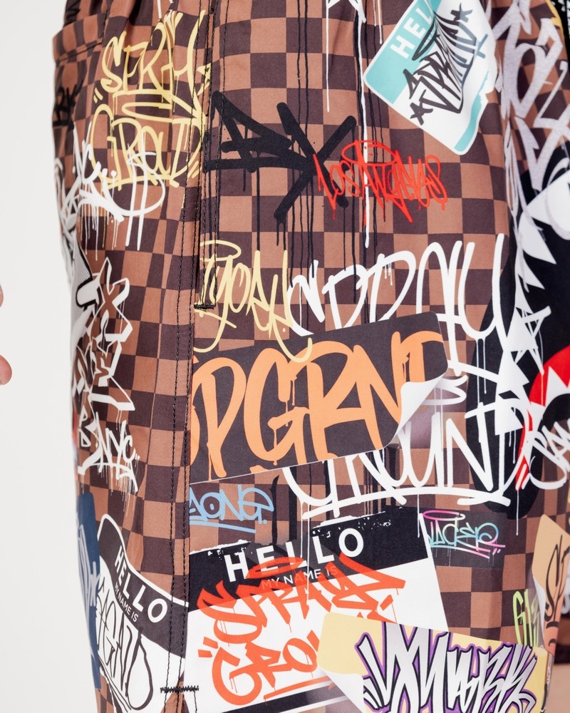 Brown Sprayground Tagged Up Sharks In Paris Men's Swim Shorts | 766177523