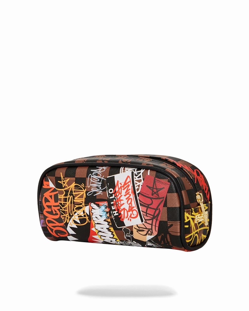 Brown Sprayground Tagged Up Sip Pencil Case Men's Clutch Bags | 875703867