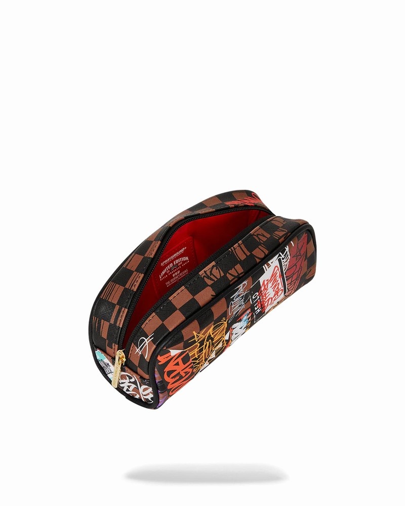 Brown Sprayground Tagged Up Sip Pencil Case Men's Clutch Bags | 875703867