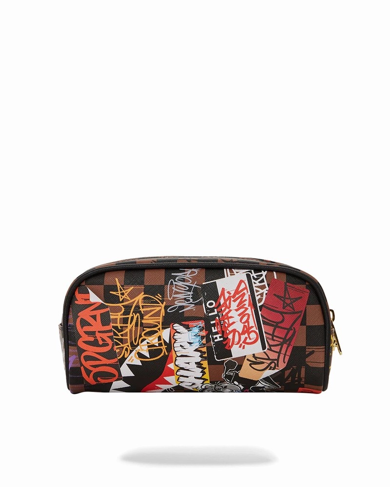 Brown Sprayground Tagged Up Sip Pencil Case Men\'s Clutch Bags | 875703867