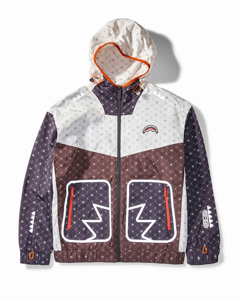 Brown Sprayground Vvip Zip Front Colorblock Contrast Women's Hoodie | 477560302
