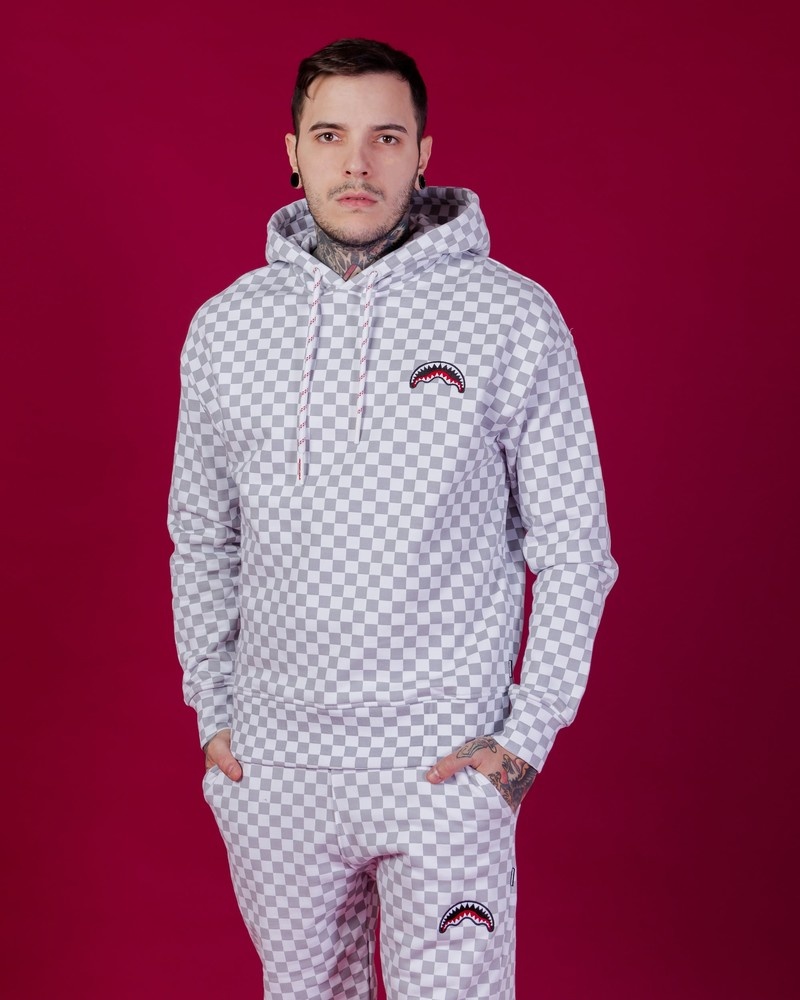 Grey Sprayground Basic Cap Check Men\'s Hoodie | 329252888